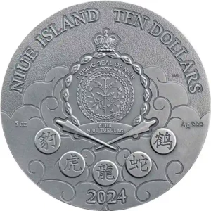 2024 Niue 5 oz Shaolin Kung Fu Martial Arts High Relief Antiqued Silver Coin