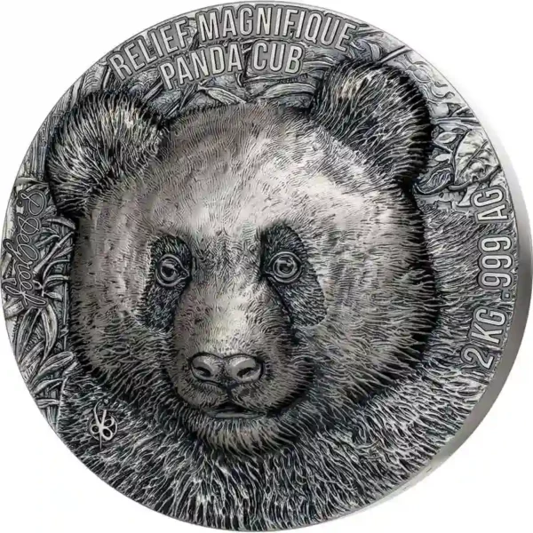 2024 Benin 2 Kilogram Relief Magnifique Panda Cub Ultra High Relief Silver Coin