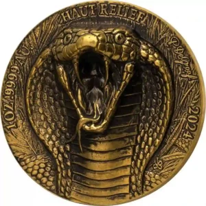 2024 Ivory Coast 1 Ounce Asian Big 5 Cobra High Relief Antiqued Gold Coin
