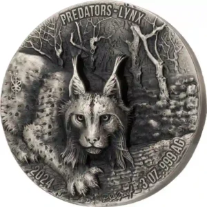 2024 Ivory Coast 3 Ounce Predators Lynx Ultra High Relief Silver Coin