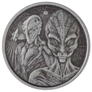 2023 Ghana 1 Ounce Alien Invasion Antique Silver Coin