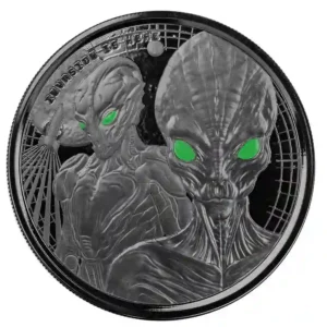 2023 Ghana 1 Ounce Alien Invasion UV Color Rhodium Silver Proof Coin