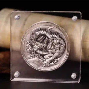 Flying Apsaras & Dragon High Relief Silver Coin