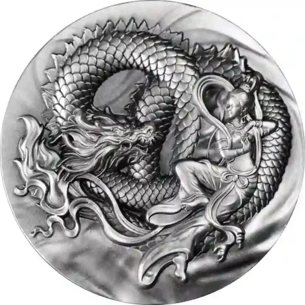 2024 Niue 2 Ounce Flying Apsaras & Dragon High Relief Silver Coin