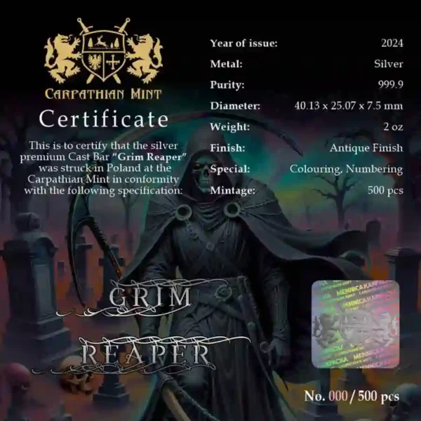 2024 Grim Reaper Silver Cast Bar