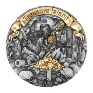 2024 Cameroon 2 Ounce Treasure Island High Relief Antique Finish Silver Coin
