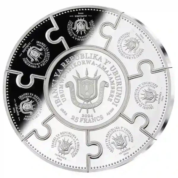 2024 Burundi 5 oz Seven Wonders of the World Gold Plated Puzzle Silver Coin