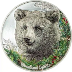 2024 Mongolia 1 Ounce Woodland Spirits Bear High Relief Colored Silver Proof Coin