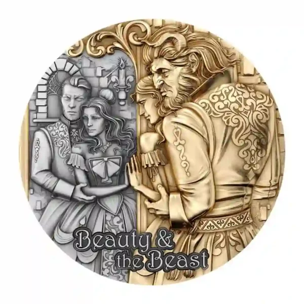 2024 Cameroon 2 Ounce Beauty & the Beast High Relief Antique Finish Silver Coin