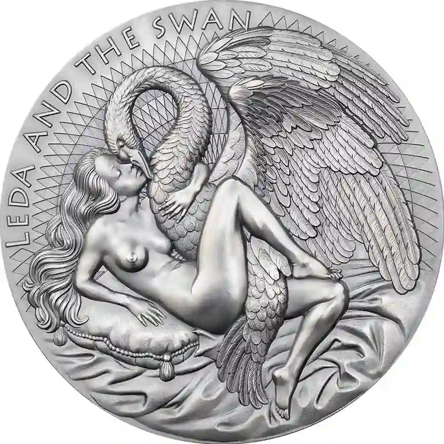 2024 Cameroon 1 Kilogram Leda & the Swan Celestial Beauty High Relief Silver Coin