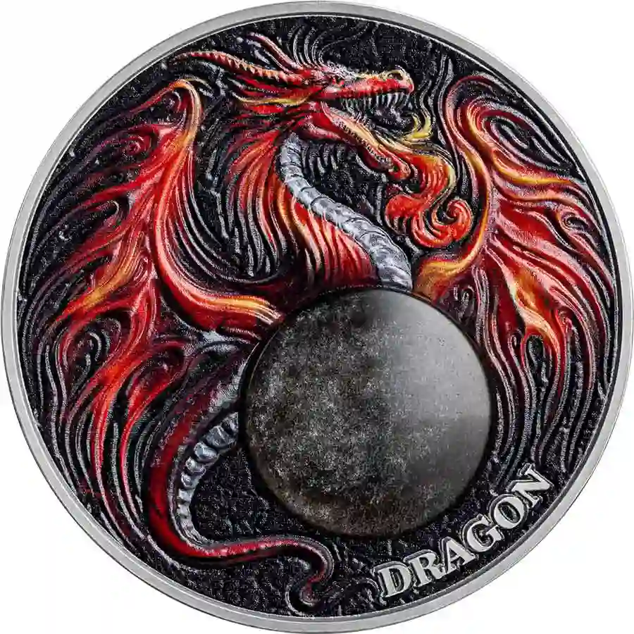 2024 Ghana 2 Ounce Dragon Obsidian Insert High Relief Silver Coin