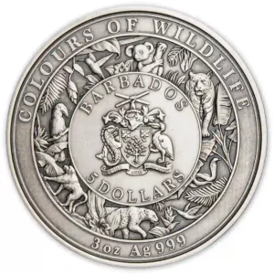 2024 Barbados 3 oz Colors of Wildlife Jaguar Ultra High Relief Enamel Silver Coin