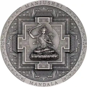 2024 Mongolia 3 Ounce Manjushri Mandala High Relief Antique Finish Silver Coin