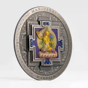 Manjushri Mandala Colored Antique Finish Silver Coin