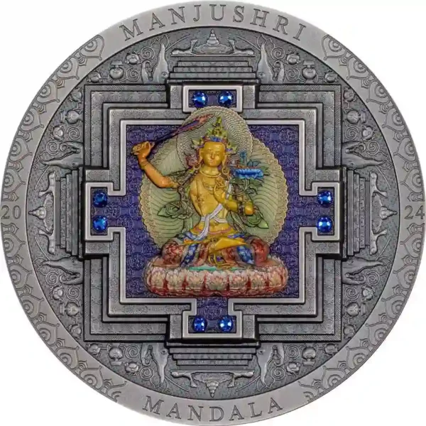 2024 Mongolia 3 Ounce Manjushri Mandala Color Antique Finish Silver Coin