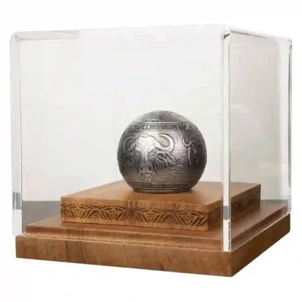 Djibouti Big 5 Buffalo Spherical Antique Finish Silver Coin