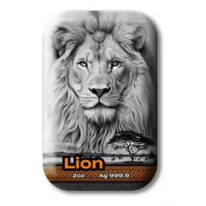 Royal Krakow Mint 2 Ounce Africa Big 5 Lion Color Antique Finish Silver Cast Bar