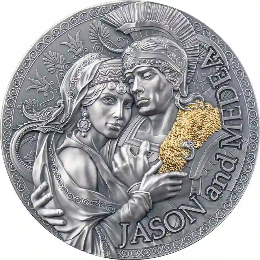 2024 Cameroon 2 Ounce Jason & Medea 24K Gilded High Relief Silver Coin
