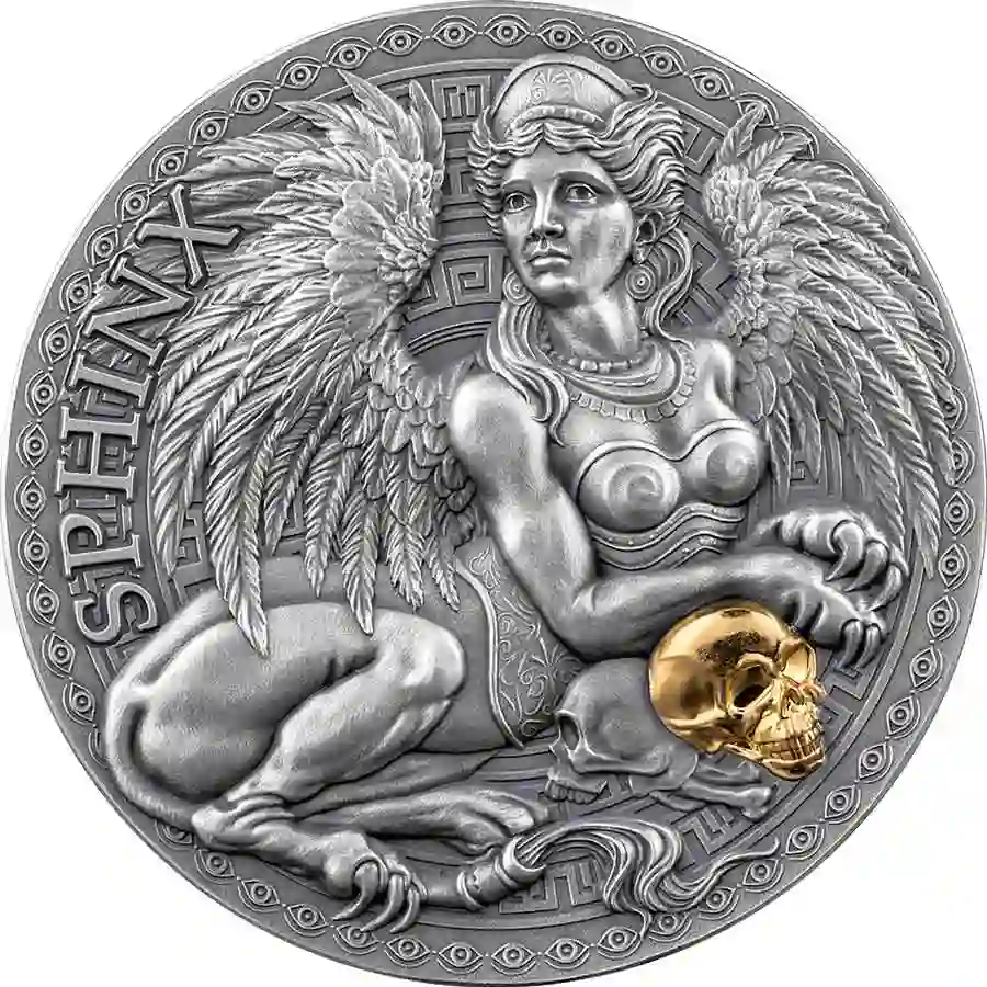 2024 Cameroon 1 Ounce Sphinx 24K Gilded High Relief Silver Coin